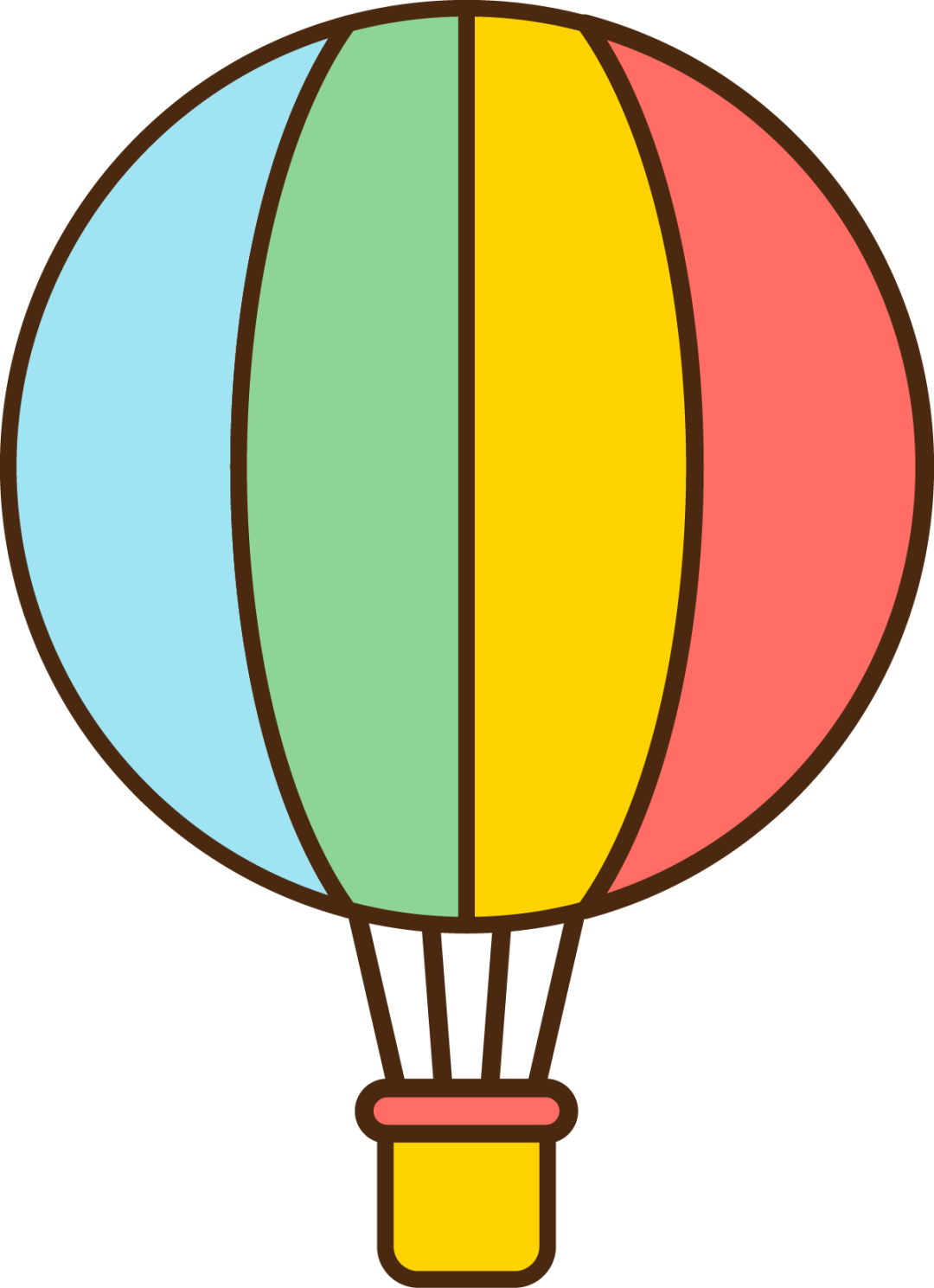 Colourful striped hot-air balloon suspended in the sky